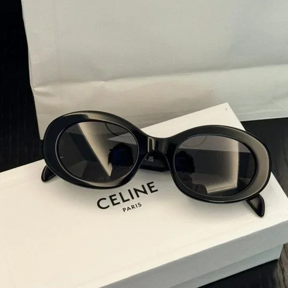 Celine Triomphe Oval Black Sunglasses - Picture 2 of 7